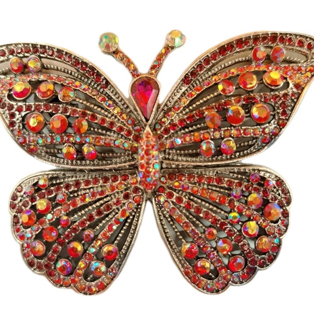 Metal Galley Pink Red Rhinestones Butterfly Sparkling Brooch/Pin Y2K NWT!